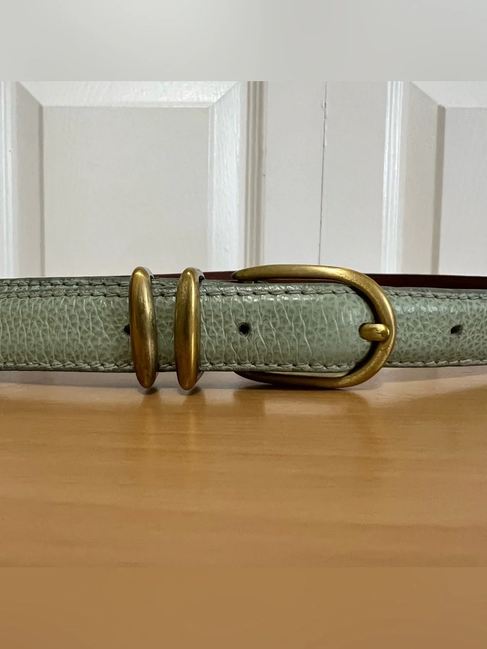 Coach Women’s Light Green Slim Leather Belt Solid Brass Buckle Italy Size Medium